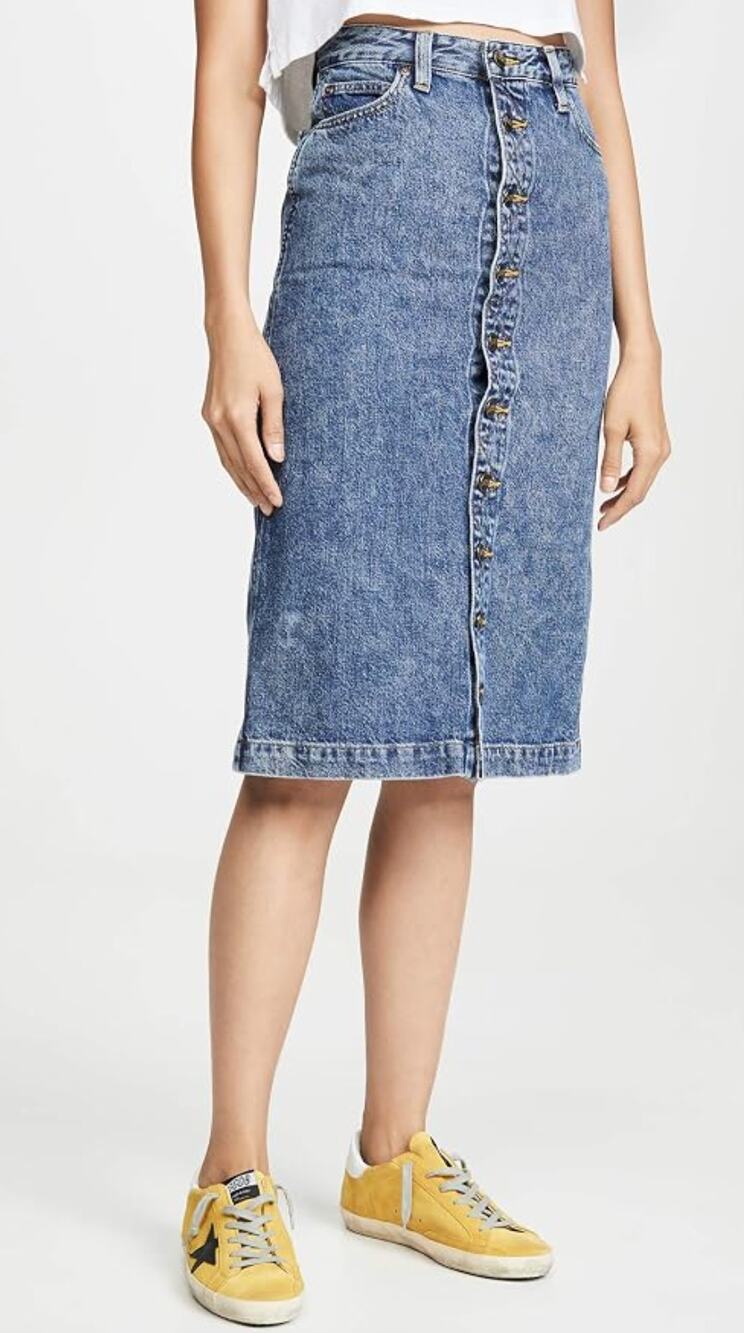 LEE Denim Midi Skirt Womens 27 Blue Acid Wash Vintage Modern Y2K Button Front